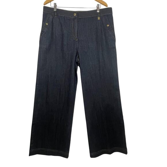 Jones New York Trouser Jeans Size 16 Dark Wash Wide Leg Stretch Denim Classic - Picture 1 of 16